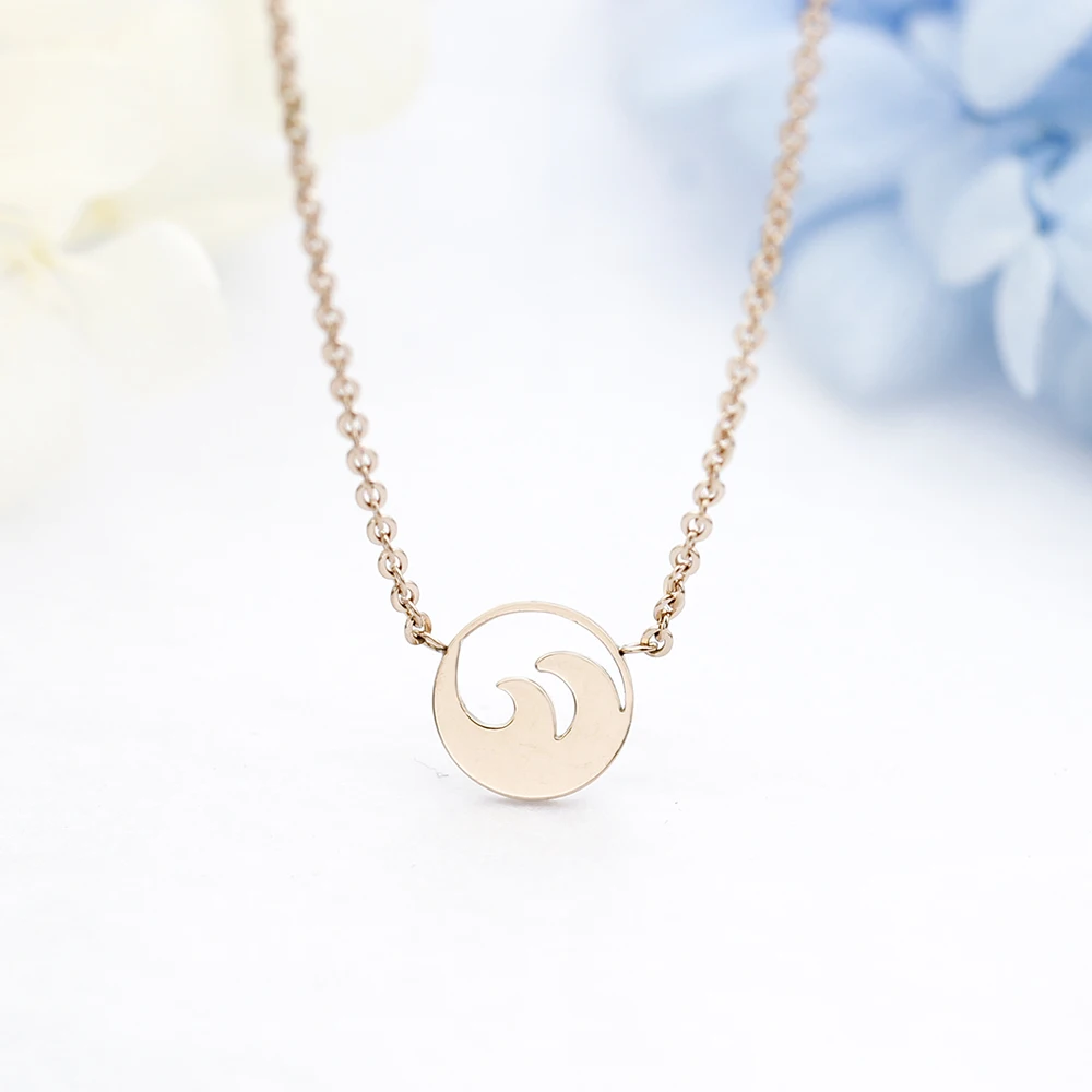 Ocean Wave Necklaces For Women Fashion Jewellery 2019 New Round Coin Surf Pendent Necklace Stainless Steel Collier Femme Gifts | Украшения