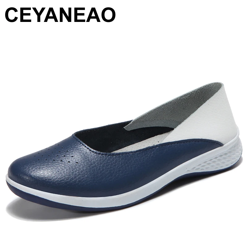 

CEYANEAO 2019Summer women Leather Loafers cutout ballet flats shoes female flat nursing Shoes Woman Slip On loafers sliponyE1838