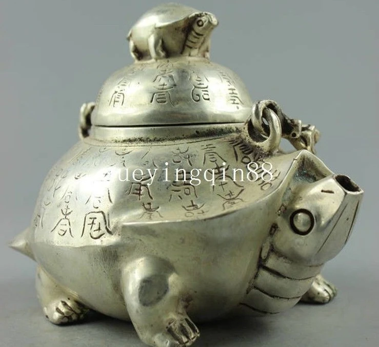 China Feng shui Silver tortoise animal Turtle teapot Wine Tea Pot Flagon Statue | Дом и сад