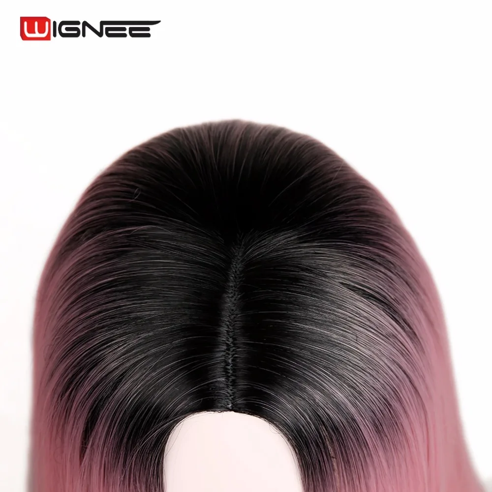 Wignee 2 тона Ombre розовые короткие прямые волосы синтетические парики для черных женщин высокая плотность натуральные волосы мягкие модные парик