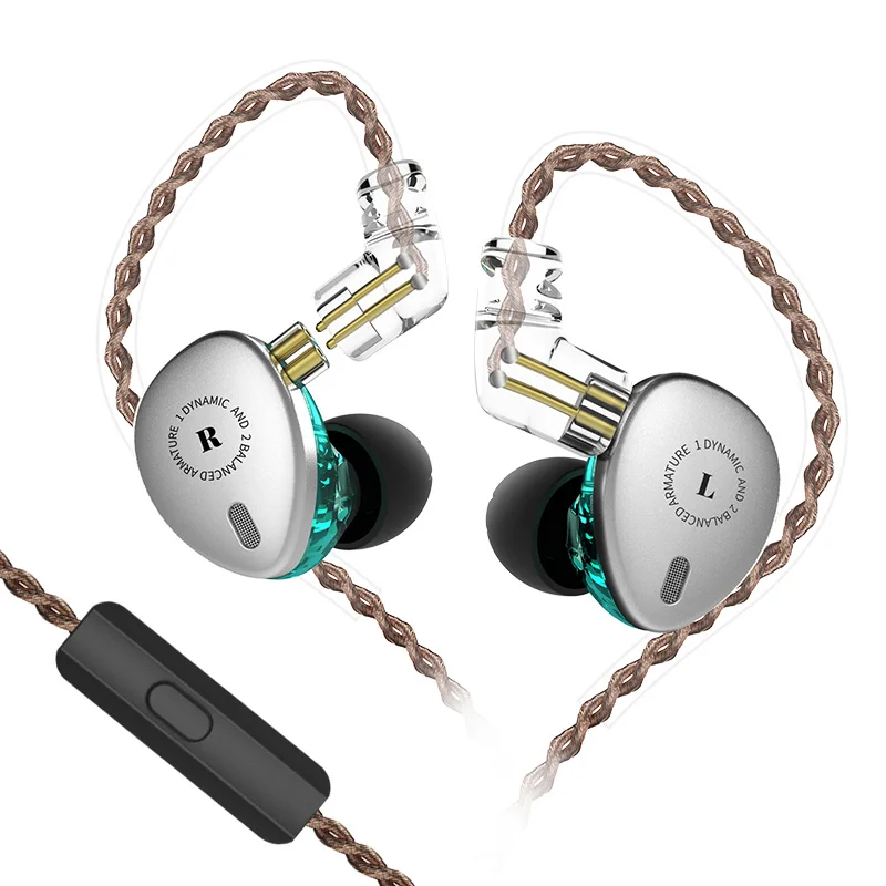 Silver with mic KBEAR KB06 2BA+ 1DD гибридные наушники-вкладыши HIFI спортивные наушники с 3,5 мм MMCX наушники-вкладыши для KB10 F1 Opal AS10 - Цвет: Silver with mic
