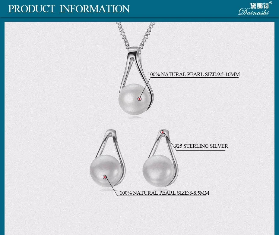 Dainashi 925 серебро Water Drop Подвеска и Цепочки и ожерелья Серьги настоящий природный жемчуг украшения для женщин партии Аксессуары Наборы