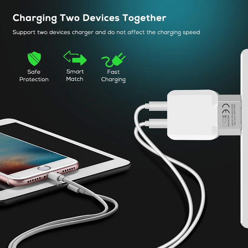 SUPTEC 5V 2.4A двойное зарядное устройство USB для IPhone 8 Plus 6 7 X Xs Max XR быстрое настенное