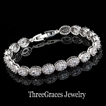 white ThreeGraces Новое Элегантное Белое золото Цвет инкрустация кубическим цирконием модные женские туфли Королевский Голубой Кристалл Браслеты из камней браслеты BR013 - Окраска металла: white