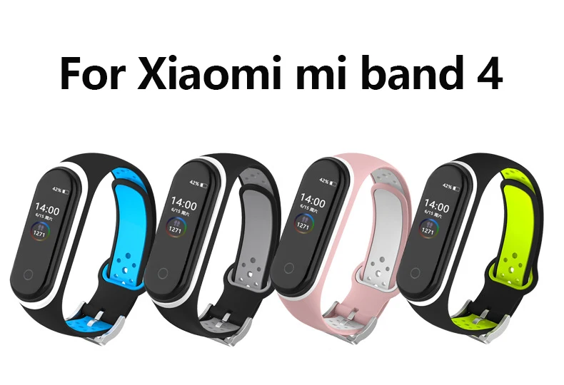 Для Xiaomi Mi, 4 ремешка, Двойной Цветной силиконовый браслет, ремешок с металлической пряжкой для Xiaomi Mi, ремешок 4 Global NFC