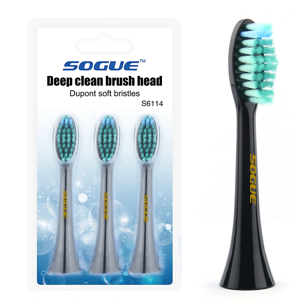 Sogue 3 шт., насадки для зубных щеток FDA, электрические насадки для зубных щеток, мягкие естественные S-6114 для зубных щеток Sogue S51 S61