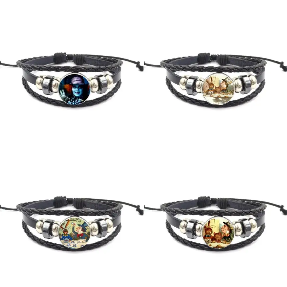 Женский рождественский подарок черный кожаный браслет бижутерия со стеклянными