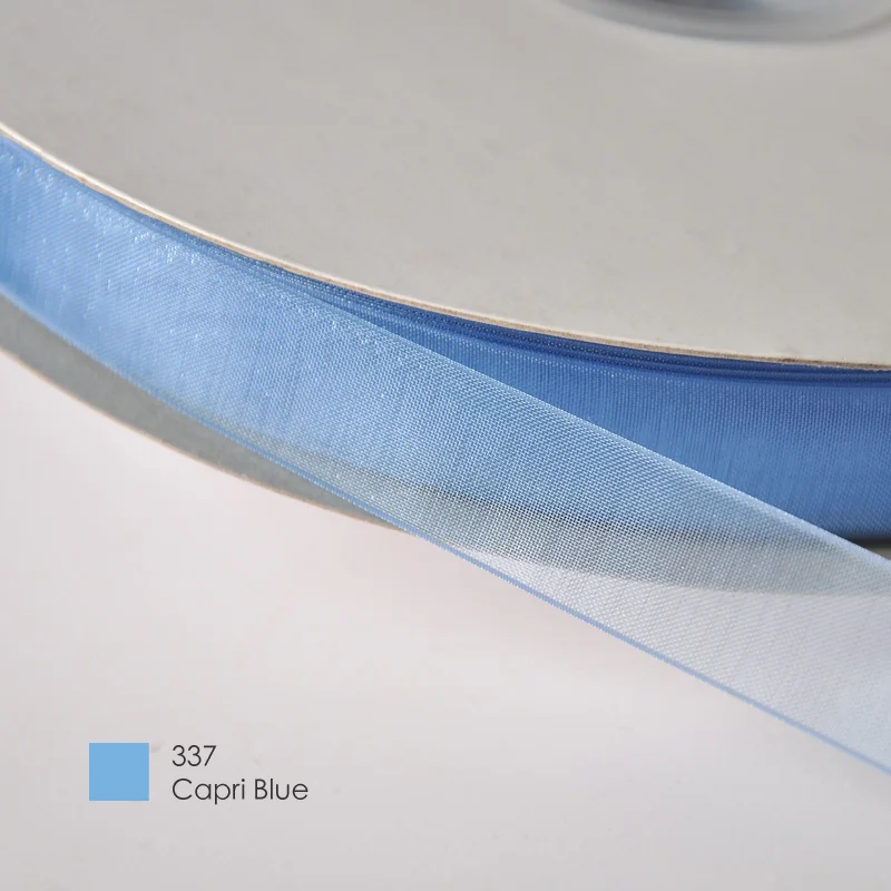 capri blue 337 YAMA 1/4 дюймов 6 мм черный белый красный цвет сплошной цвет прозрачная органза шелковая лента для подарочной упаковки Свадебные украшения 400 ярдов/партия - Цвет: capri blue 337