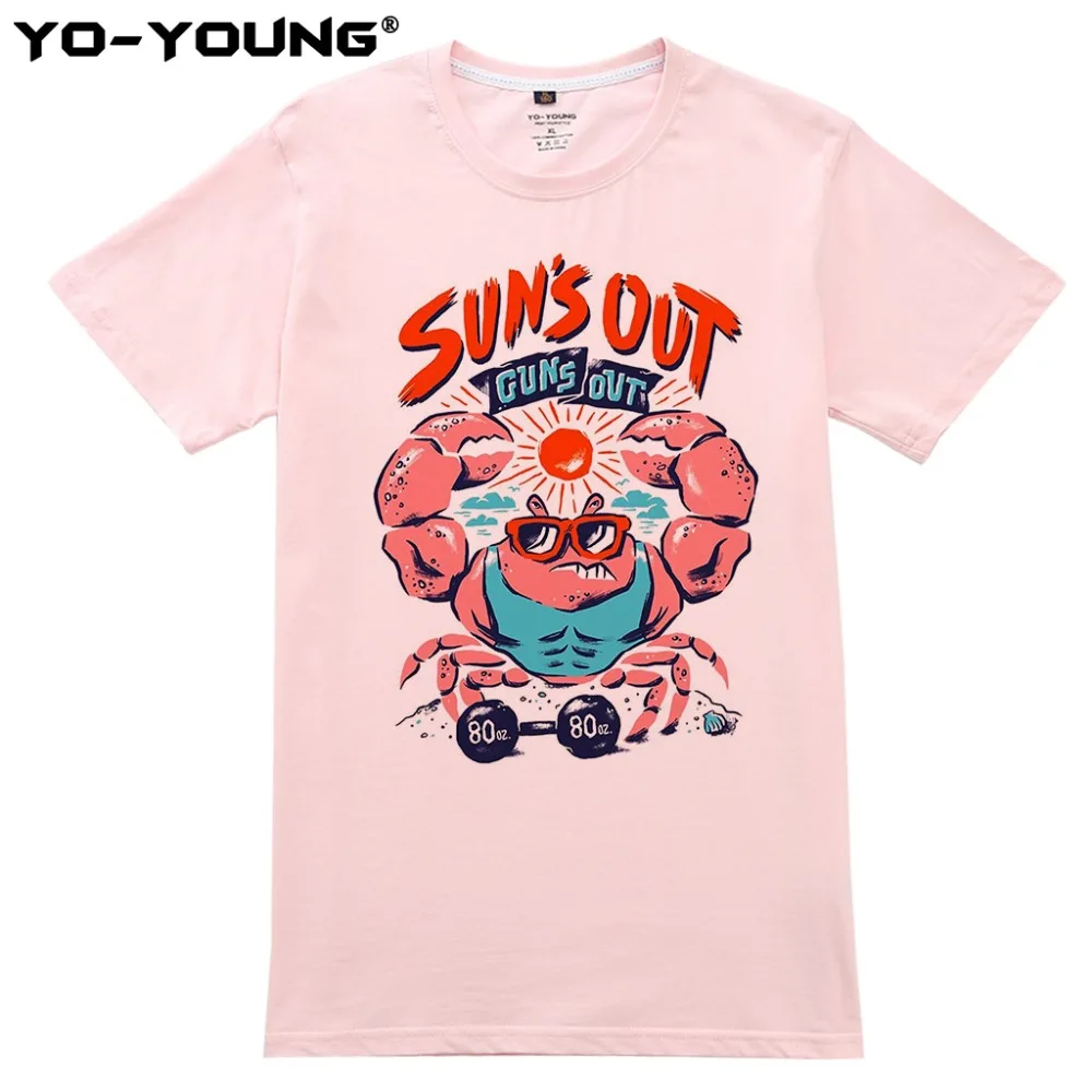 Yo-Young Мужская футболка Веселая Краб Sun's Out guns с принтом 100% 180 gsm чесаная хлопковая