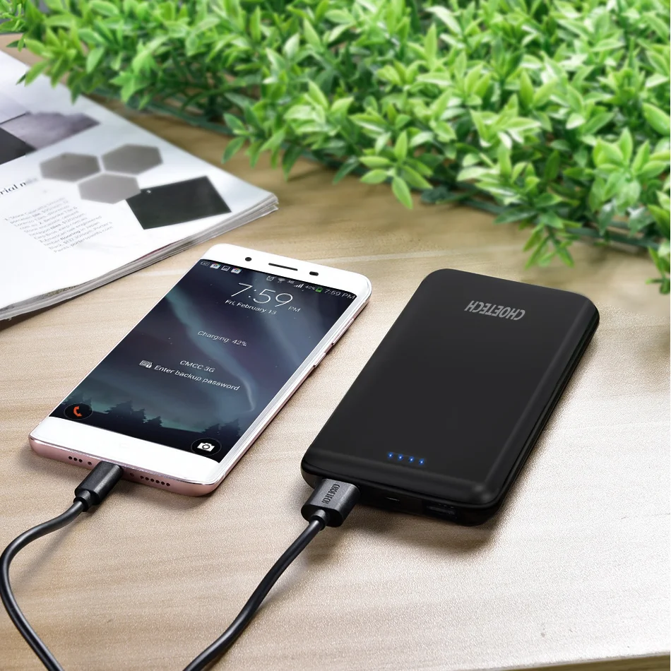 CHOETECH 10000 мАч power Bank ультра тонкая Быстрая зарядка портативное зарядное устройство