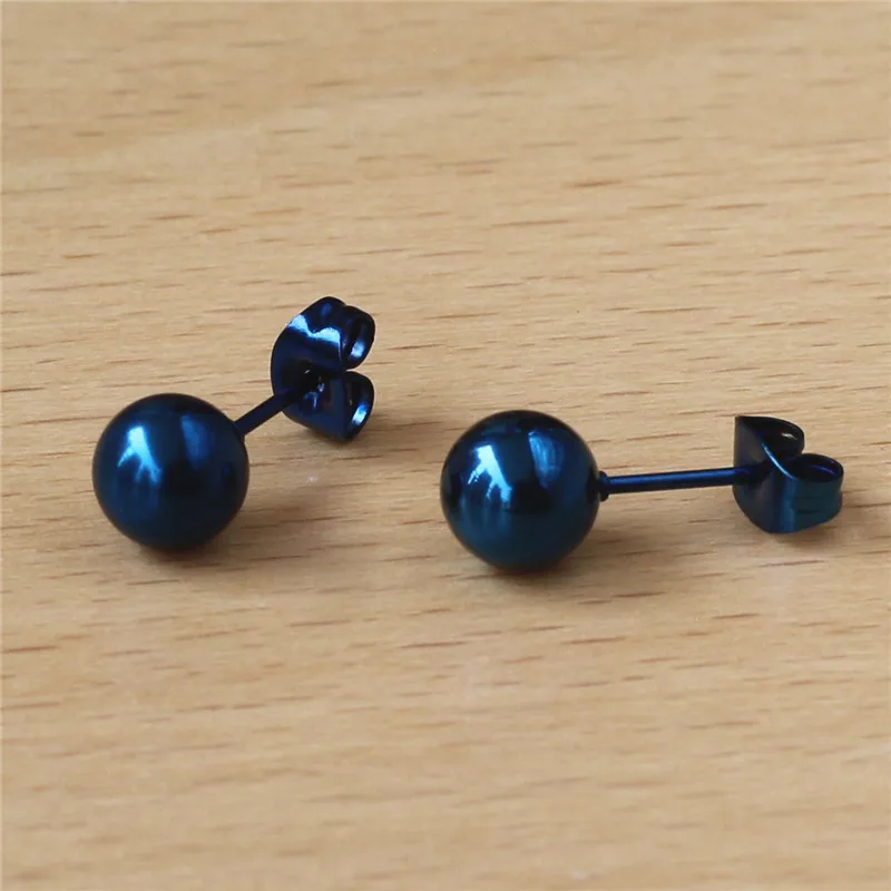 

TQ10 316 L Stainless Steel Stud Earrings Blue Vacuum Plating No Easy Fade Allergy Free Size 7mm