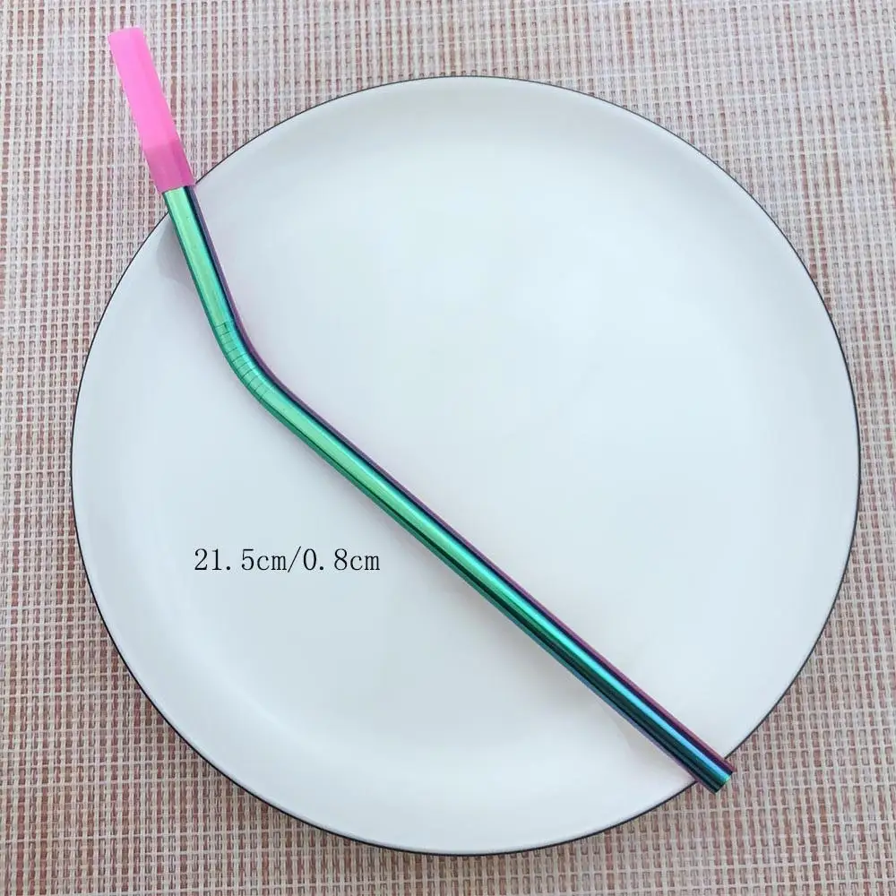 2straws1pushbend Многоразмерная длинная Радужная металлическая соломинка из нержавеющей стали 304, силиконовые наконечники с прямым изгибом, многоразовая щетка для чистки, 2 шт - Цвет: 2straws1pushbend