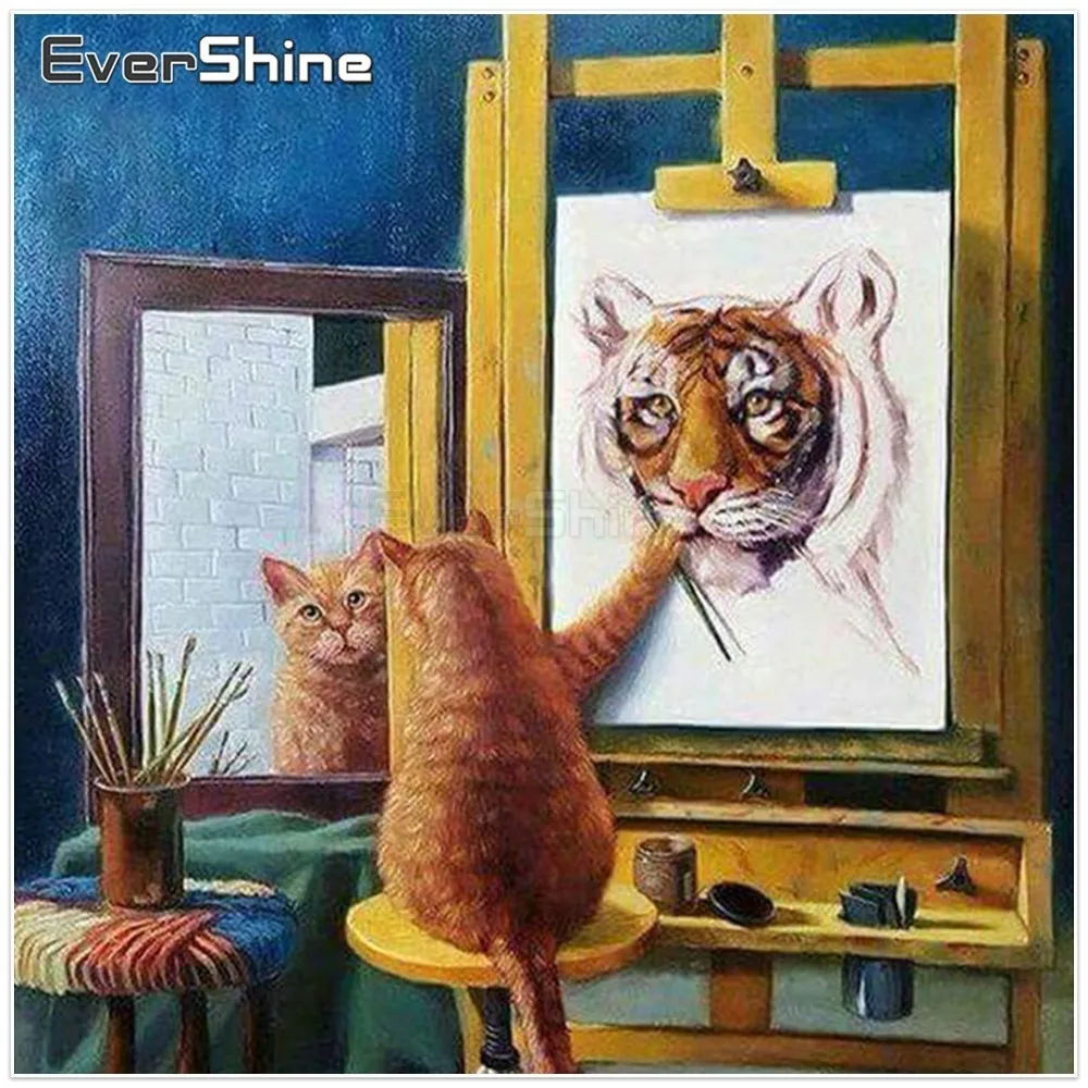 EverShine DIY 5D Diamond Painting Full Square Rhinestones Diamond Embroidery Cat Picture Of Rhinestones Diamond Mosaic Animals