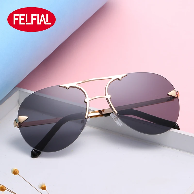 Felfial vintage pilot Полуободковые солнцезащитные очки мужчины люксовый бренд HD uv400