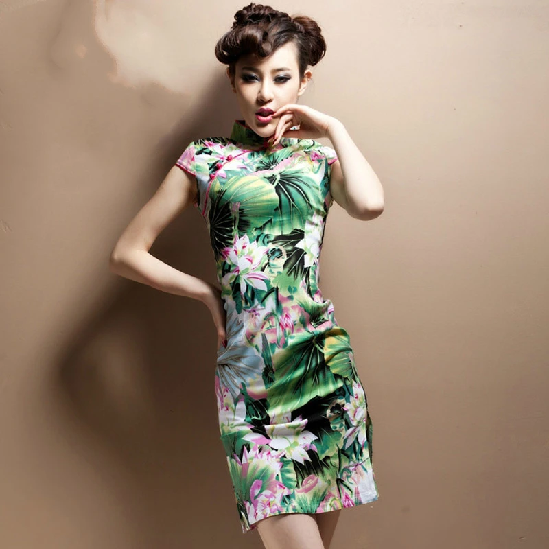 Sheng Coco 5XL китайское традиционное платье с принтом эластичность лен хлопок китайский Qipao короткое улучшение эластичная сила Cheongsam