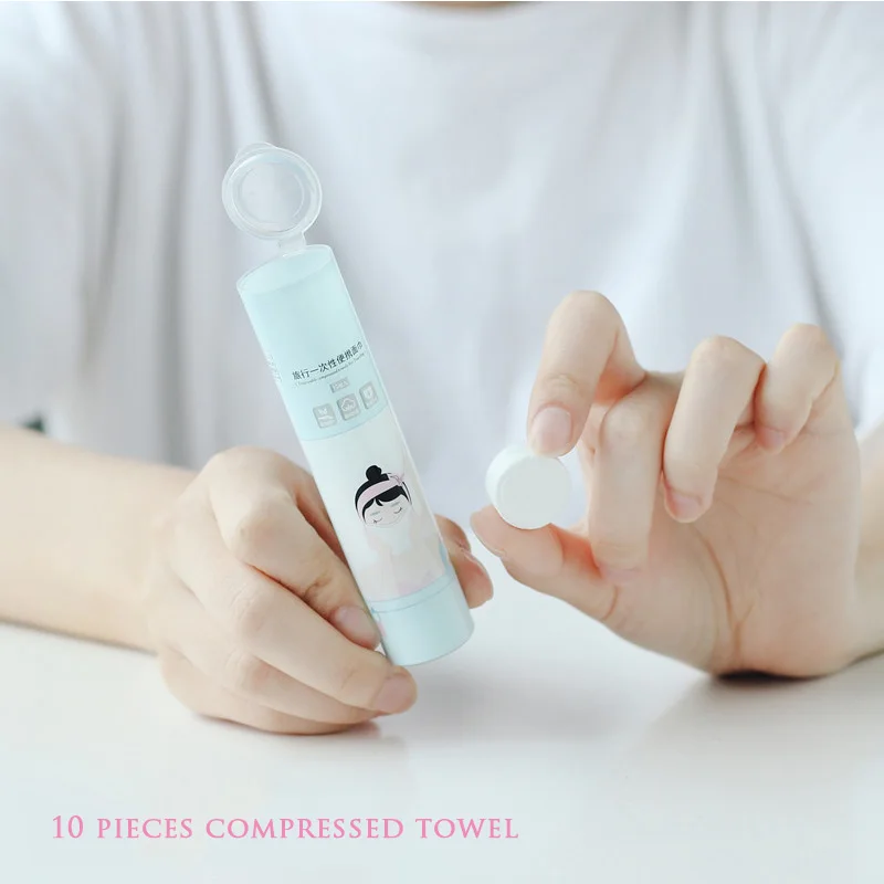 

10 Tablets Mini Candy Beauty Cleansing Small Square Towel Travel Disposable Compressed Towel Cotton Outdoor