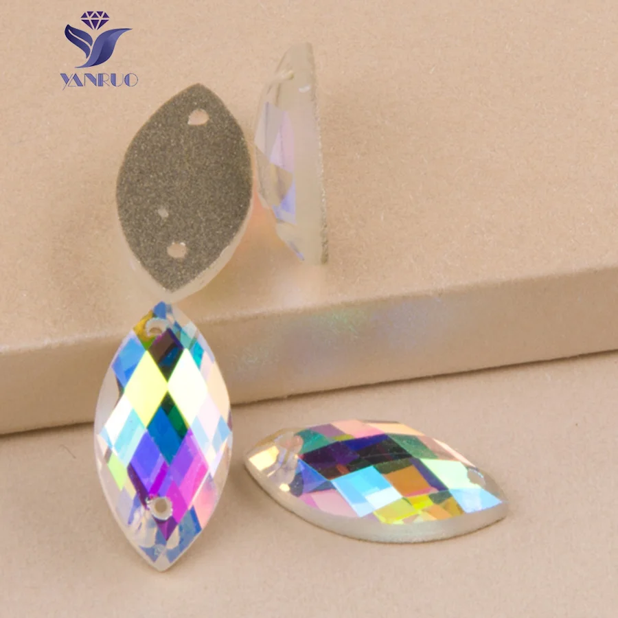YANRUO Navette 2101TH 7x15 10x20 17x32 mm Crystal AB Loose Rhinestones Sew On Glass Strass Stones For Clothes | Дом и сад