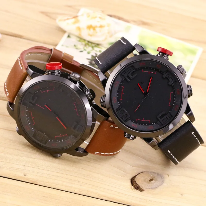 Спортивные часы Reloj армейские кварцевые мужские с большим циферблатом кожаные