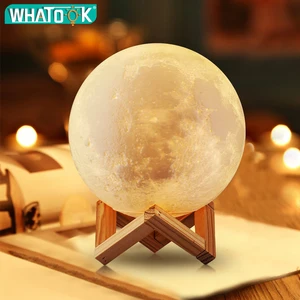 Перезаряжаемые светодиодный Ночные огни 3D печать Луны лампы 2 Цвета изменить USB сенсорный Сенсор Луна домашний декор книжный шкаф Детские творческие подарки