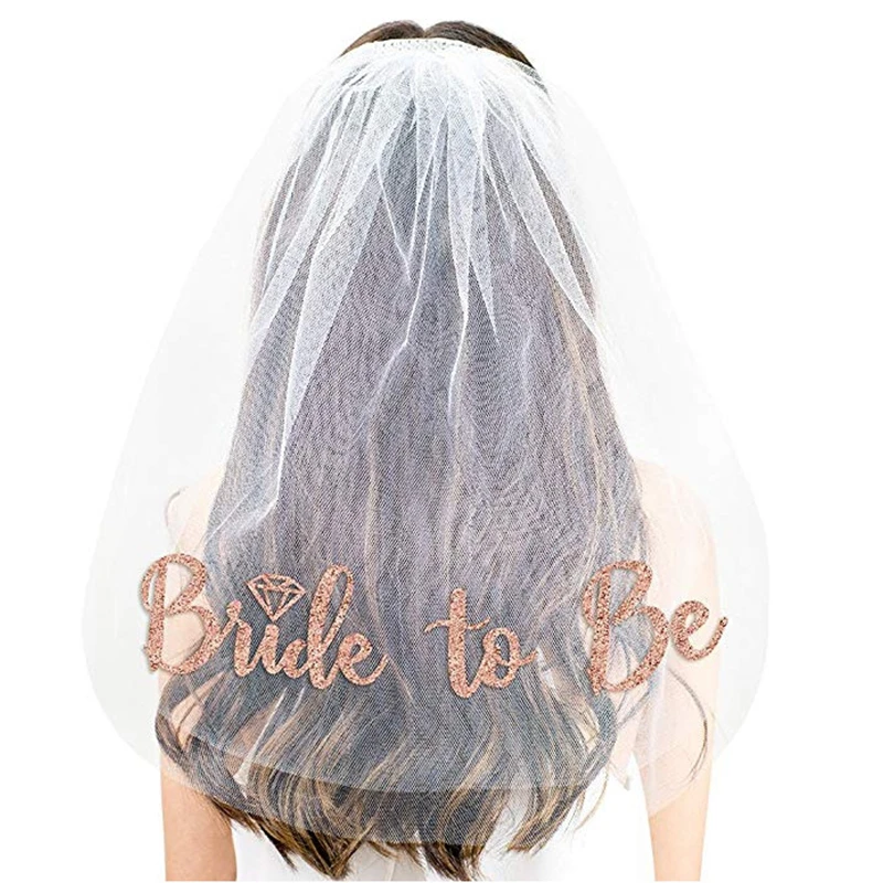 White Rose gold Принадлежности для вечеринки-девичника, вуаль для невесты, позолоченная Невеста для девичника, вечерние, свадебные декоративные аксессуары для душа невесты, идеи, принадлежности, Q - Цвет: White Rose gold