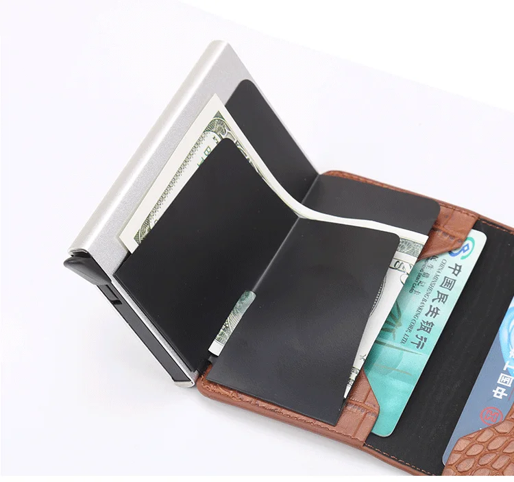 RFID алюминиевый сплав держатель для кредитных карт Противоугонный мужской автоматический Чехол для карт металлический углеродный кожаный кошелек