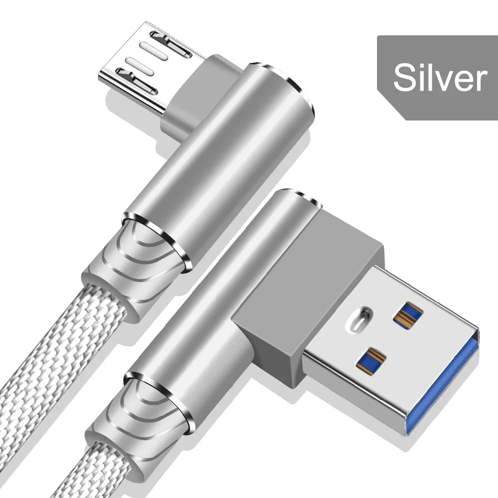 Silver Олаф 2.4A Micro USB кабель 3 м 2 м 90 градусов быстрая зарядка USB кабель для передачи данных для samsung Xiaomi Redmi Note 4x5 LG кабели для мобильных телефонов - Цвет: Silver