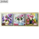 Алмазная живопись 5d, сиреневые цветы, квадратное сверло, 25 стилей, три заклинания, алмазная вышивка, украшение для дома 20x20 см x 3 шт.