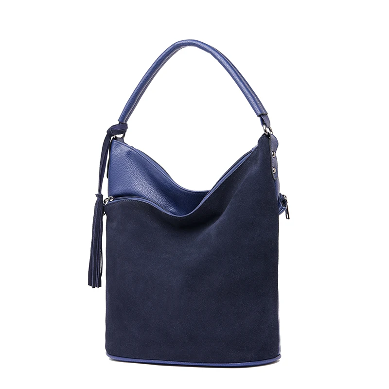 Fashion Faux Suede Luxury Handbags Women Bags Designer Tassel Bucket big Shoulder Bag 2018Sac a Main Femme High Quality Tote Bag - Цвет: Blue