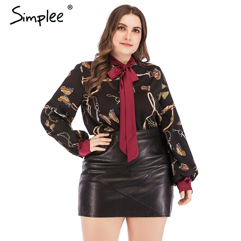 Женская блузка Simplee большого размера женские винтажные черные блузки с принтом
