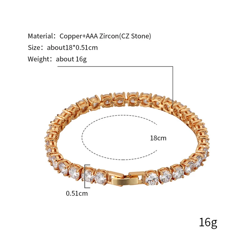 

Hip Hop Iced Zircon Bracelet Tennis Chain Bracelets Women Men 1 Row CZ Link Chain Jewelry Copper Material Gold Silver Color