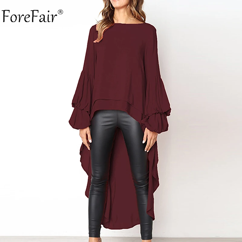 Wine Red 100006 Forefair размера плюс шифоновая блузка рубашка женская Повседневная Элегантная двухслойная Длинная блузка с длинным рукавом - Цвет: Wine Red 100006