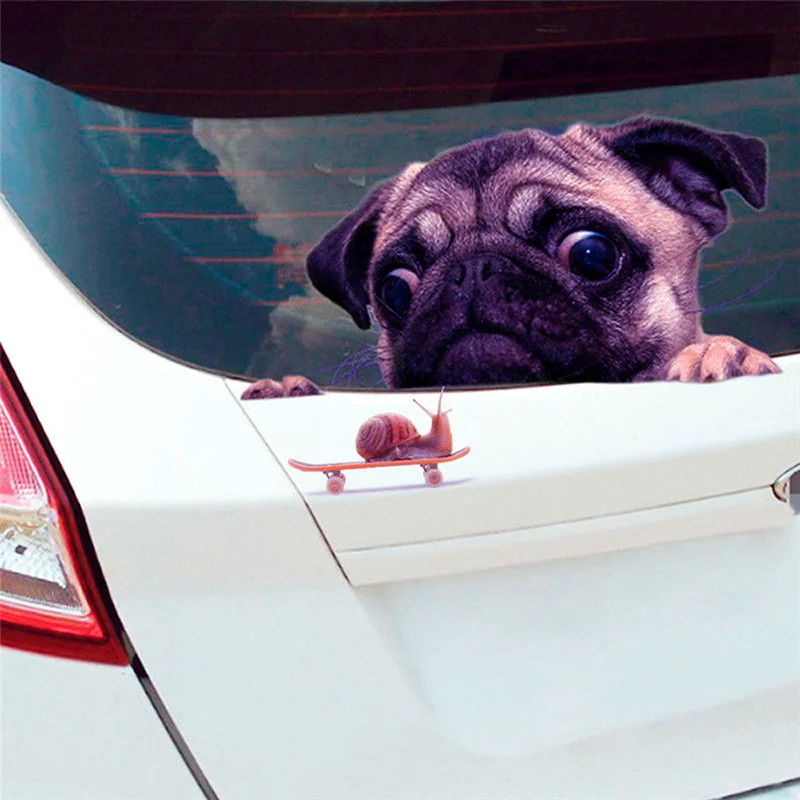Горячие 1 шт. Забавные милые 3D наклейки на автомобильные окна мопса часы Улитка