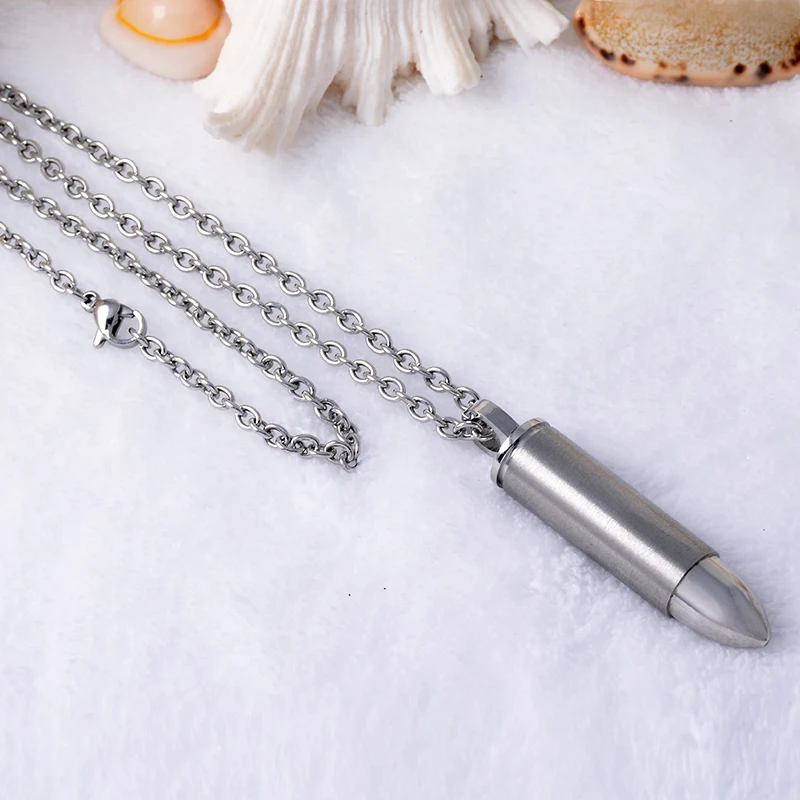 

LKJ2436 Memorial Urn Necklace for Men 316L Stainless Steel Cremation Jewelry Pendant Bullet Shape Ashes Holder for Loved One