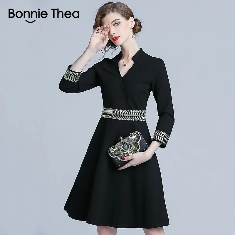 Платье bonnie thea женское черное Осеннее короткое для офиса вечеринок 2018|Женские
