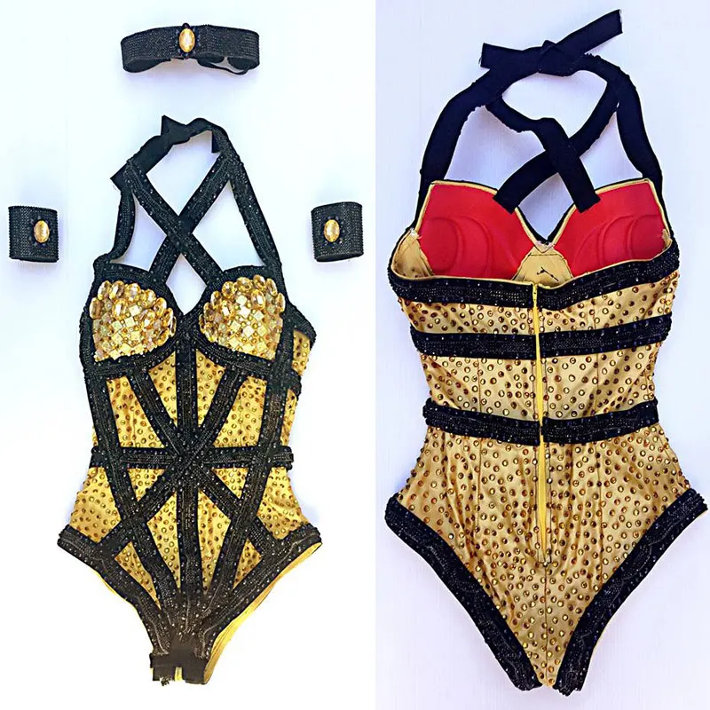 

Sparkly Full Rhinestones Bodysuit sets Luxury Leotard Party AB Crystals Sexy hanging neck Costume Nightclub Stage costume
