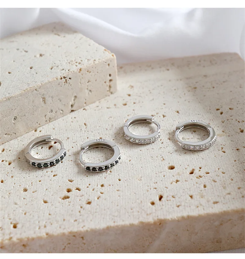 Серебро 925 пробы маленькие серьги-кольца для женщин букле d'oreille femme, белый черный Кристальные серьги ювелирные изделия orecchini