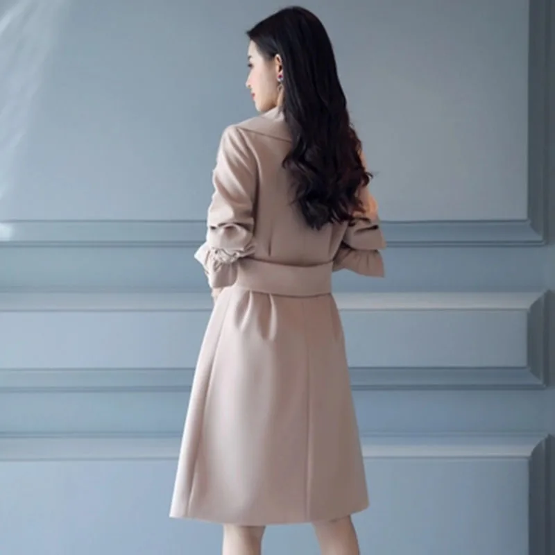 Женский однобортный длинный тренчкот приталенная ветровка с отложным