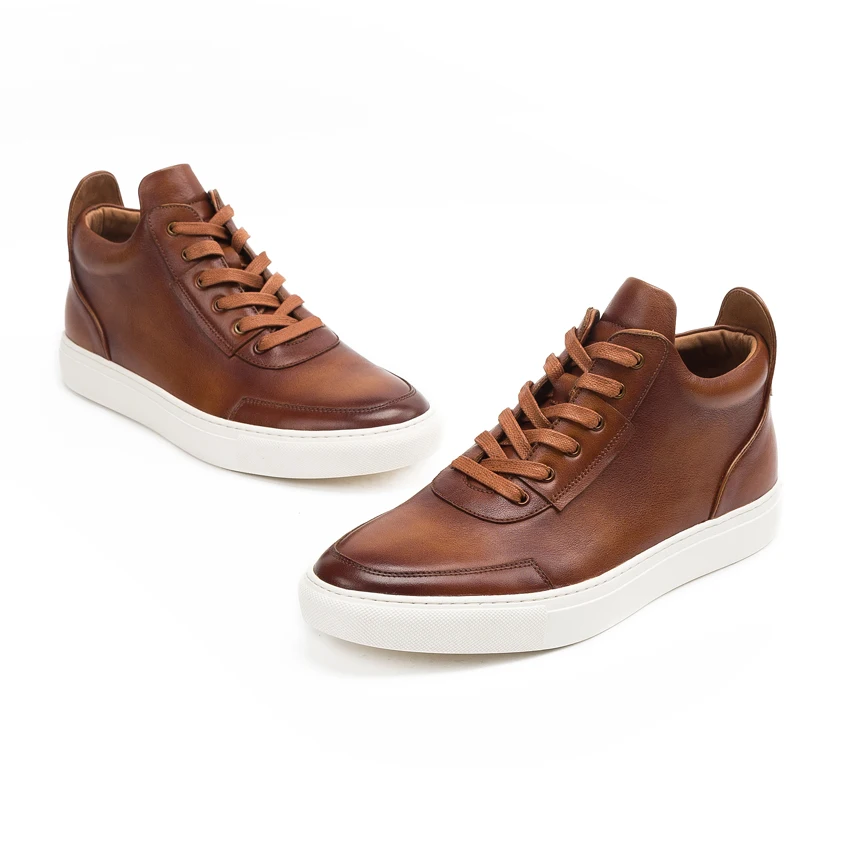 Мужские удобные ковбойские ботильоны на плоской платформе из натуральной кожи с