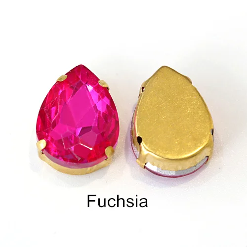 Fuchsia Каплевидные стразы из разноцветного стекла с золотым клешом, хрустальные стразы для пришивания, блестящие стразы для одежды B1025 - Цвет: Fuchsia