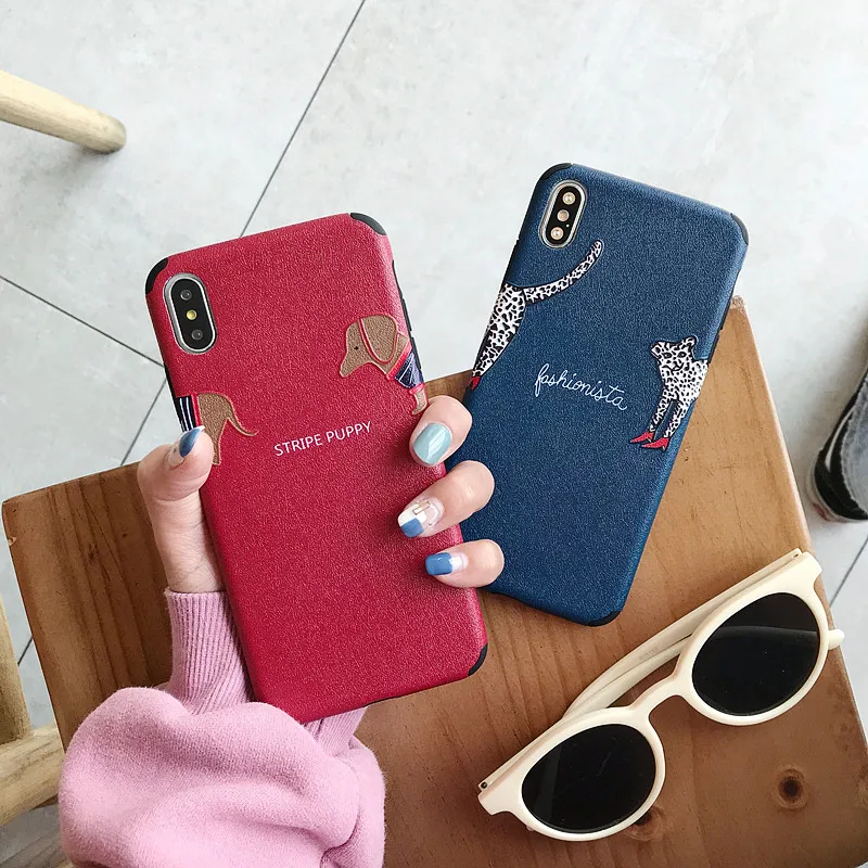 Silk base couple phone case for iPhoneXR XSMAX XS X iPhone 8 plus iPhone6s 6 7 cover stripe puppy dog |