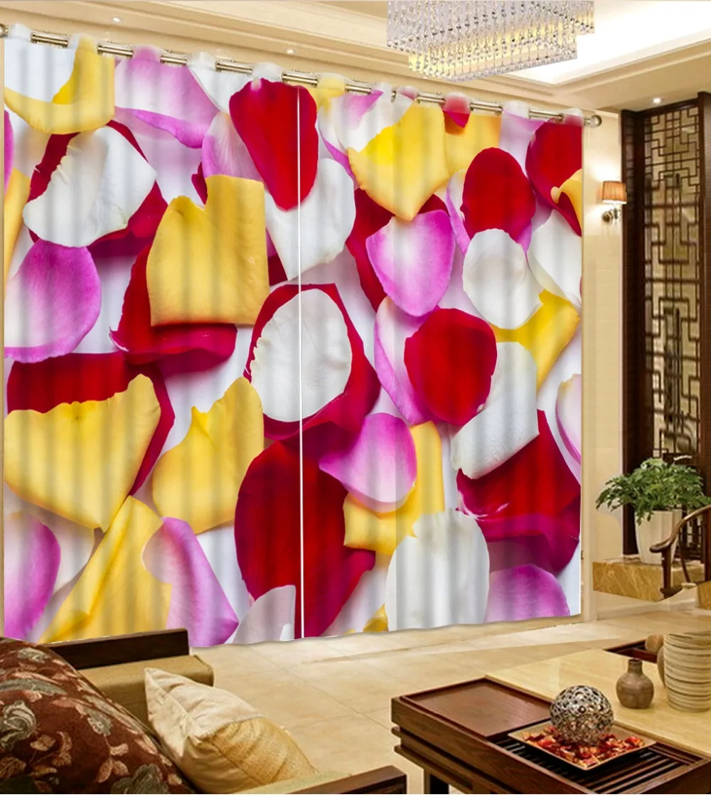Пользовательские 3d шторы с лепестками роз для гостиная светонепроницаемые