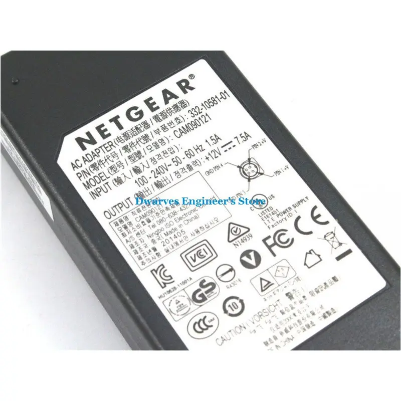 Cam090121 12 В 7.5a NETGEAR NAS адаптер переменного тока для rn10400 16 ТБ устройства 332-10384- 01