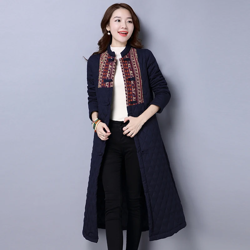 

Winter Special offer Large size China folk style Robe dress Cotton padded retro cardigan long sleeved Chinese-style padded coat