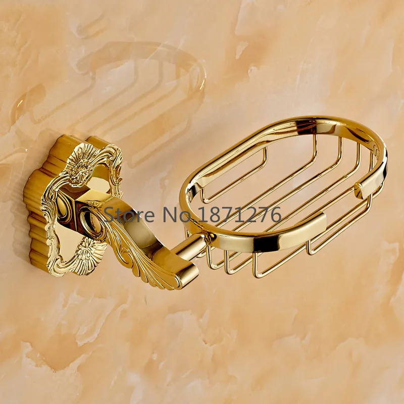 Настенное крепление Золотой резной держатель для мыла твердая латунная корзина