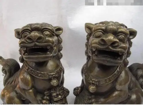 YM 306 Китайский медный Бронзовый резной нечисть Foo Dog guard Лев kylin Kirin пара | Дом и сад