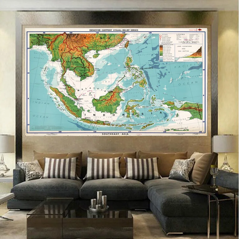 Юго Восточная Азия обучающий дизайн Карта мира украшение для дома картины