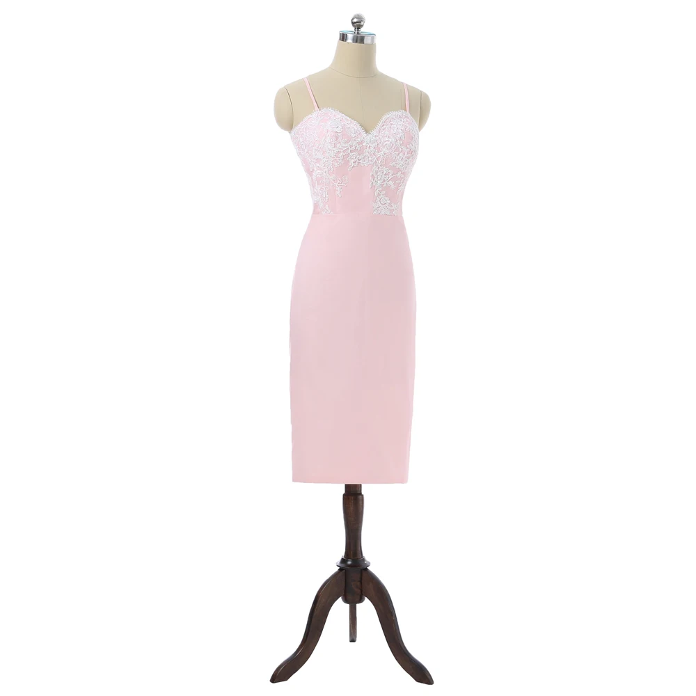 Pink Sheath Spaghetti Straps Sweetheart Satin Lace Knee Length Sexy Wedding Party Cocktail Dresses Homecoming | Свадьбы и торжества