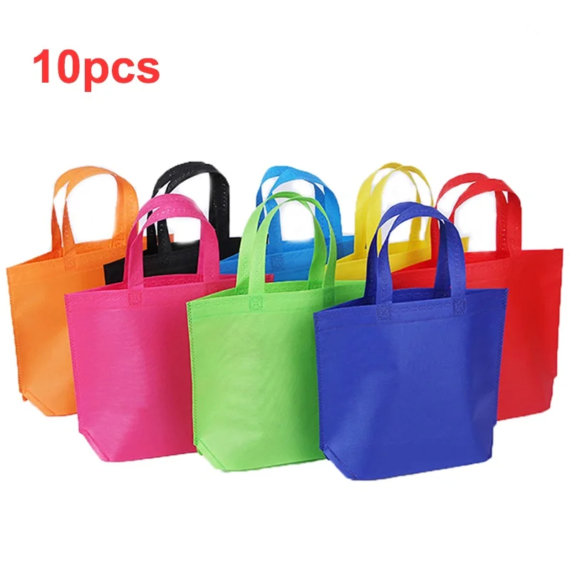 Random color 10pcs 10 шт. многофункциональные подарочные сумки для детей на день рождения, для вечеринки, нетканые подарочные сумки, 7 однотонных цветов с ручкой, сумка для покупок, Подарочная сумка DIY - Цвет: Random color 10pcs