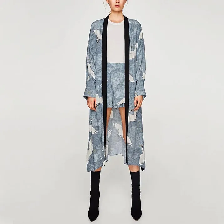 Женское длинное кимоно Элегантный Богемный кардиган блузка с принтом Женская