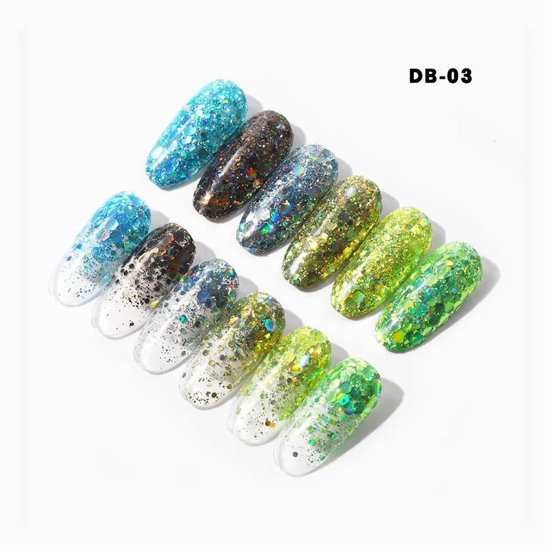 6 Box/Set Holograhic Nail Art Блеск Блестки смешать Размеры шестиугольник Русалка градиент порошок Акриловые Советы УФ гель лак для ногтей хлопья